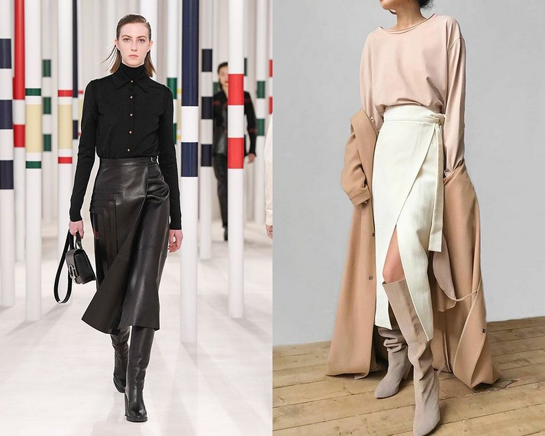 Кожаная юбка Hermès, юбка кроя на запах