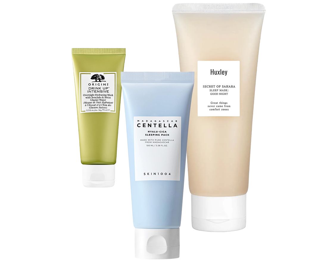 Origins Drink Up Intensive Overnight Mask; SKIN1004 Madagascar Hyalu-Cica Sleeping Pack; Huxley Good Night Sleep Mask