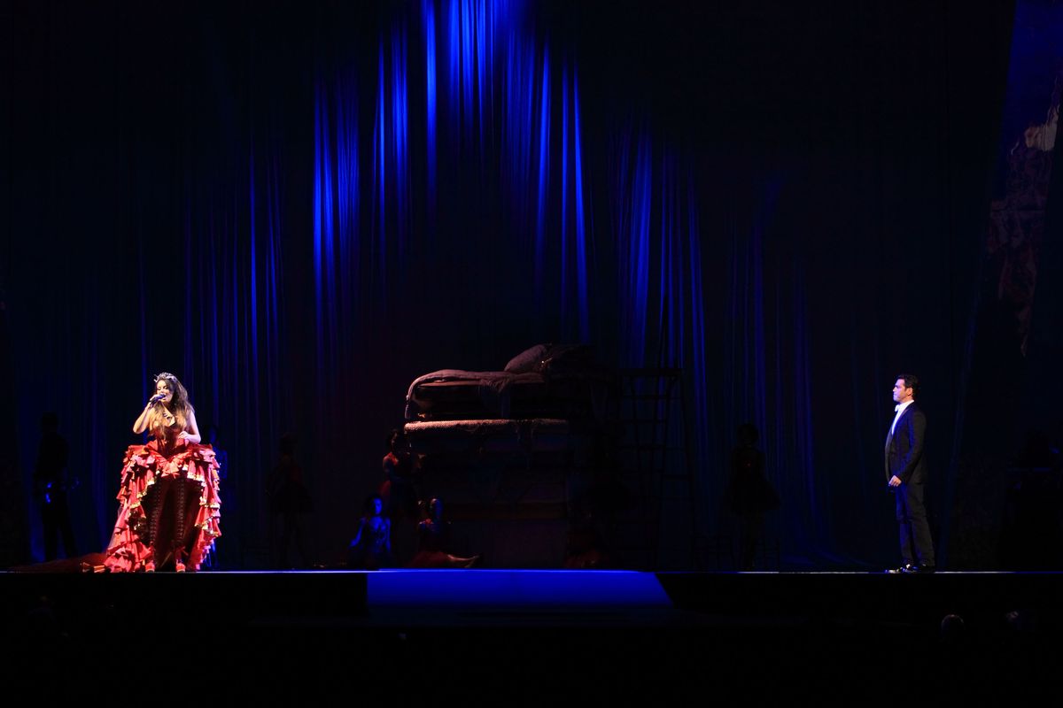 Сара Брайтман выступление на сцене в рамках своего «Симфонического тура» в Аризоне, 21 декабря 2008 г. Сара Брайтман выступление на сцене в рамках своего «Симфонического тура»