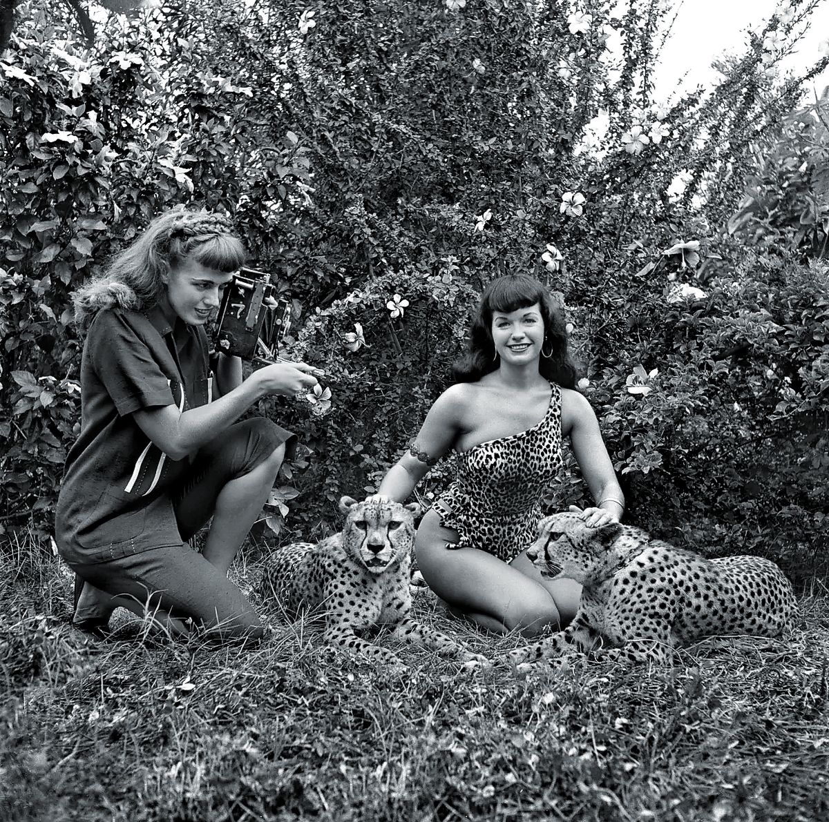Банни Йегер, выдающийся фотограф 1950-х и 1960-х годов, делает один из своих самых знаменитых снимков модели Бетти Пейдж