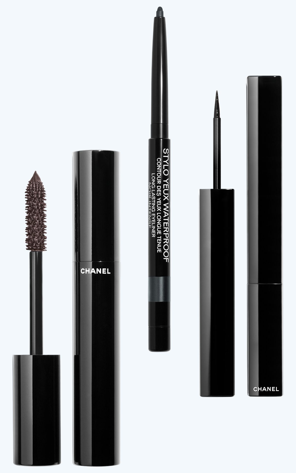 Chanel, Le Volume de Chanel, оттенок N°10 Noir; Stylo Yeux Waterproof, оттенок 88 Noir Intense; Le Liner de Chanel, оттенок 512 Noir Profond