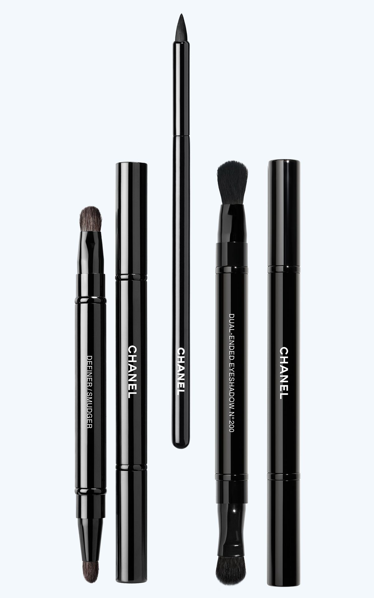 Chanel, Pinceau Duo Contour Yeux Rétractable N°201; Pinceau Eyeliner N°205; Pinceau Duo Paupières Rétractable N°200