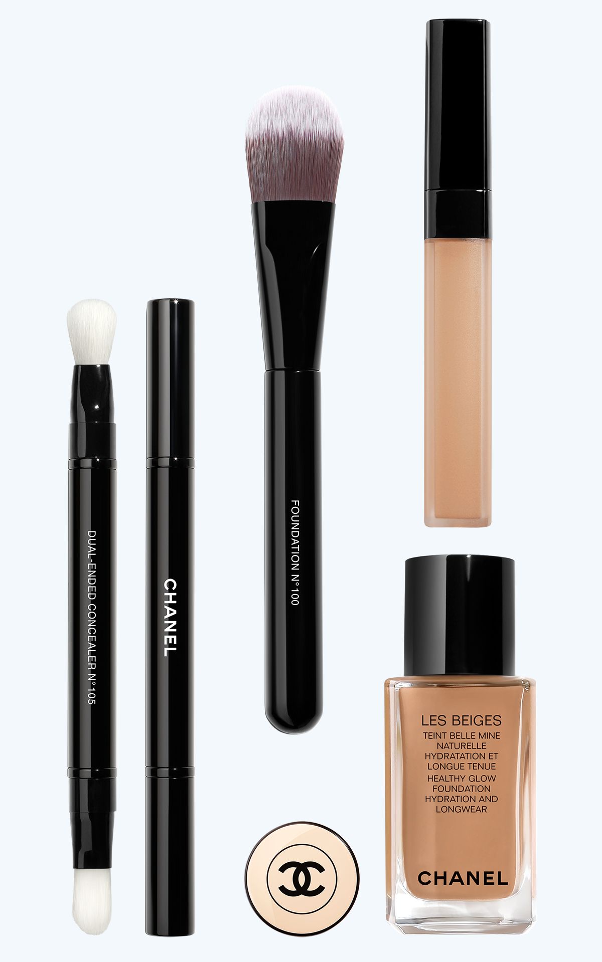 Chanel, Pinceau Duo Correcteur Rétractable N°105; Foundation Brush N°100; Le Correcteur de Chanel; тональный флюид Les Beiges