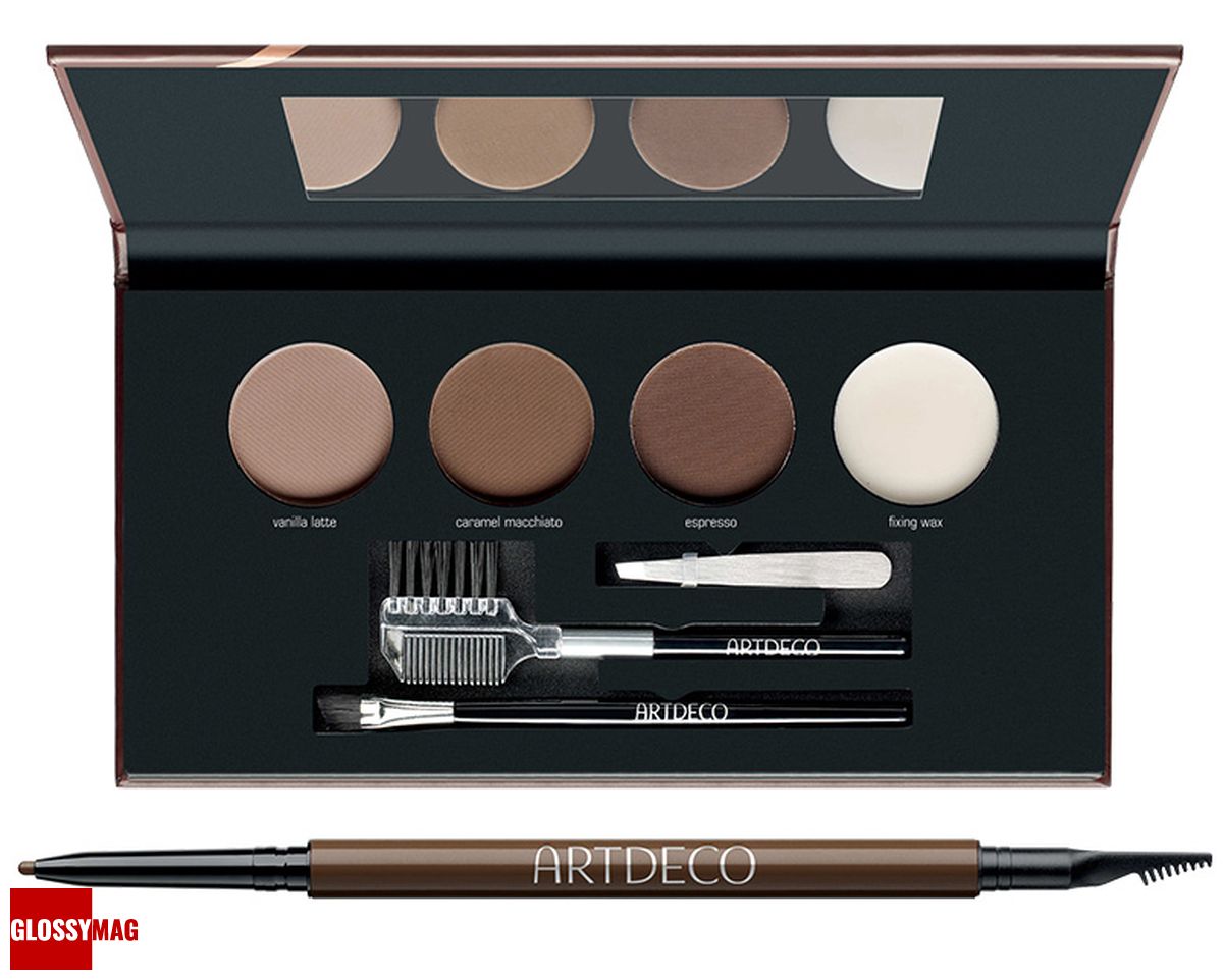 Artdeco, палетка для бровей Most Wanted Brows Palette; ультратонкий карандаш для бровей Ultra Fine Brow Liner, оттенок No.15 Saddle