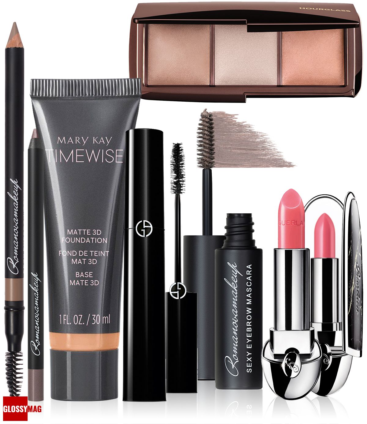 Hourglass Ambient Lighting, RomanovaMakeUp Sexy Eyebrow Pencil lce Blonde, RomanovaMakeUp Sexy Smoky Eye Pencil Secret Haze, Mary Kay TimeWise 3D, Giorgio Armani Eyes To Kill, RomanovaMakeUp Sexy Eyebrow Mascara Blonde, Guerlain Rouge G