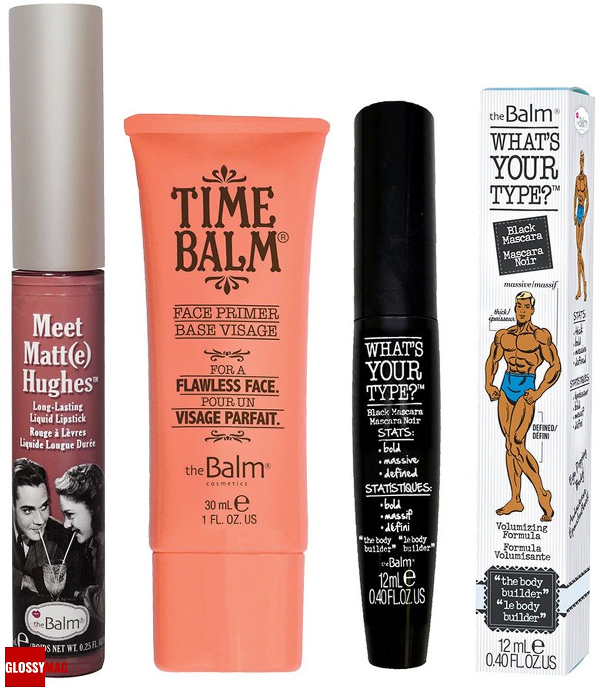 theBalm, жидкая матовая помада Meet Matt(e) Hughes; основа для макияжа TimeBalm; тушь для ресниц What`s Your Type?