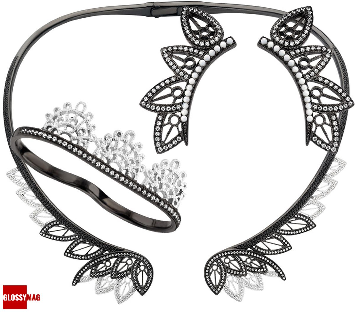 Кольцо на два пальца, колье и серьги Joelle Jewellery из коллекции Lace