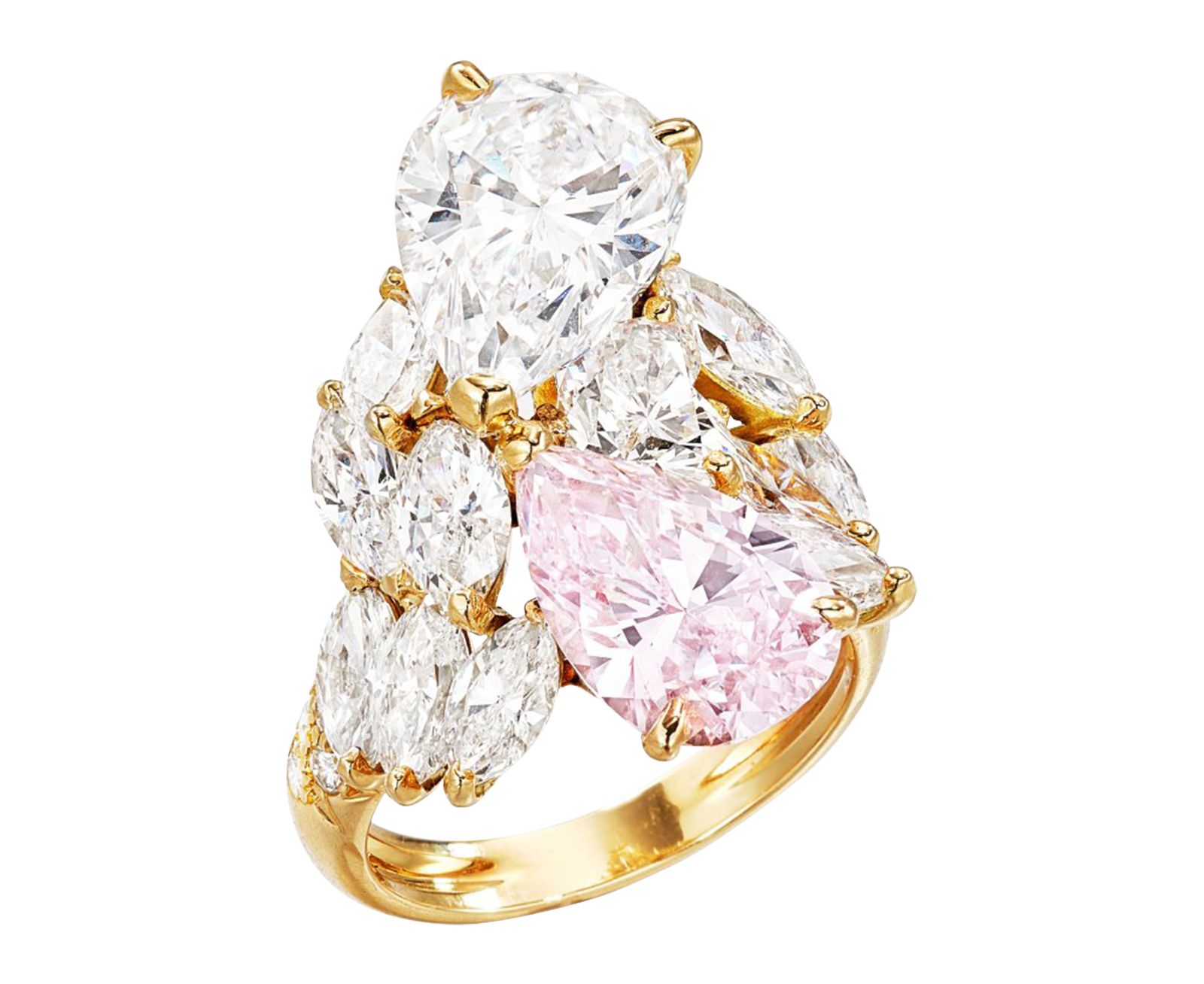 Piaget, кольцо с бледно-розовым бриллиантом, фото 1 Piaget, кольцо с бледно-розовым бриллиантом грушевидной формы весом 3,53 карата и грушевидным бриллиантом весом 5,01 карат, фото 1