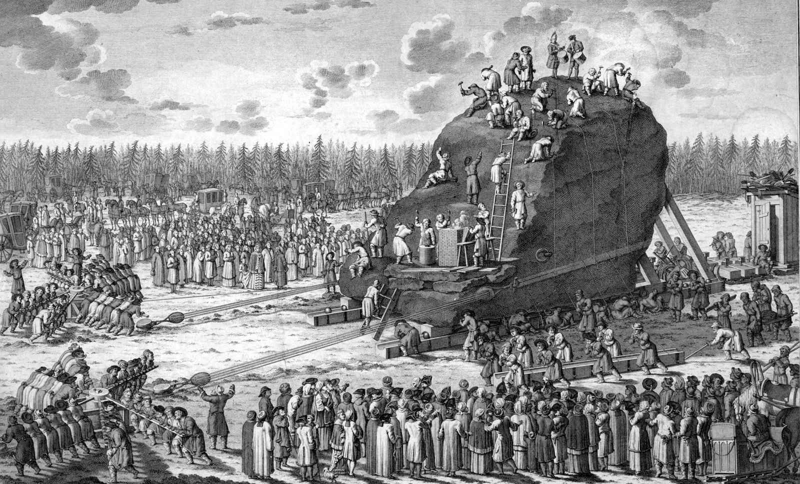 Перевозка Гром-камня. Гравюра И.Ф. Шлея Перевозка Гром-камня. Гравюра И.Ф. Шлея, 1770-e годы