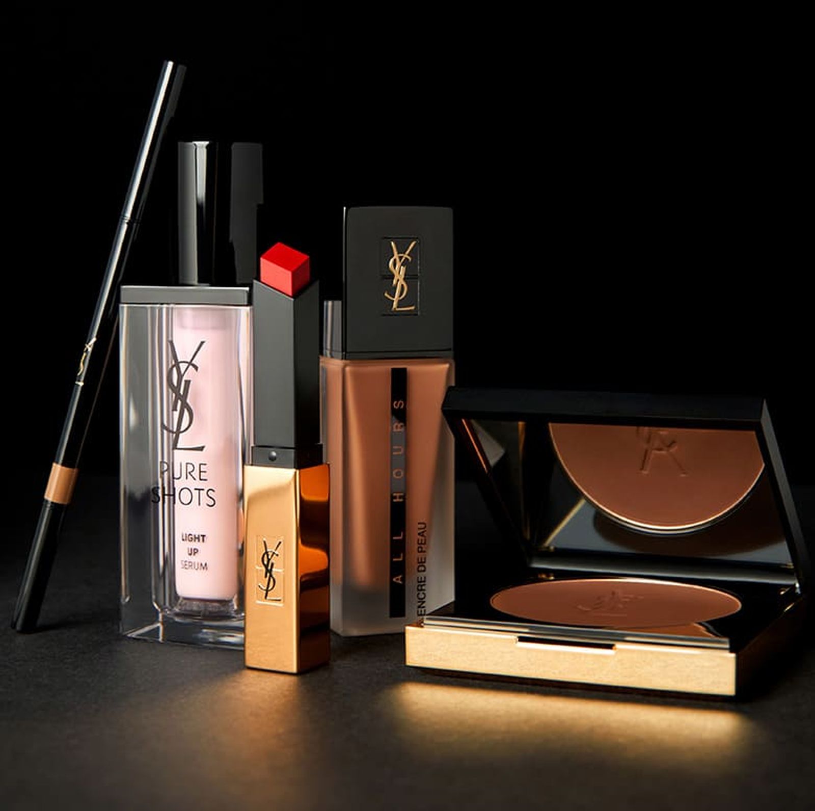 YSL Beauté Couture Brow Slim, Pure Shots Light Up, Rouge Pur Couture The Slim, All Hours Foundation, All Hours Setting powder Yves Saint Laurent Beauté Couture Brow Slim, Pure Shots Light Up, Rouge Pur Couture The Slim, All Hours Foundation, All Hours Setting powder