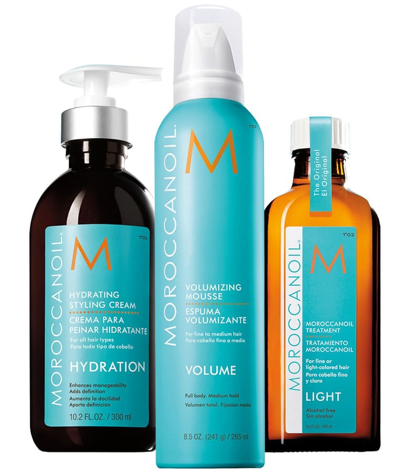 Moroccanoil Hydrating Styling Creme; Volumizing Mousse; Treatment Light