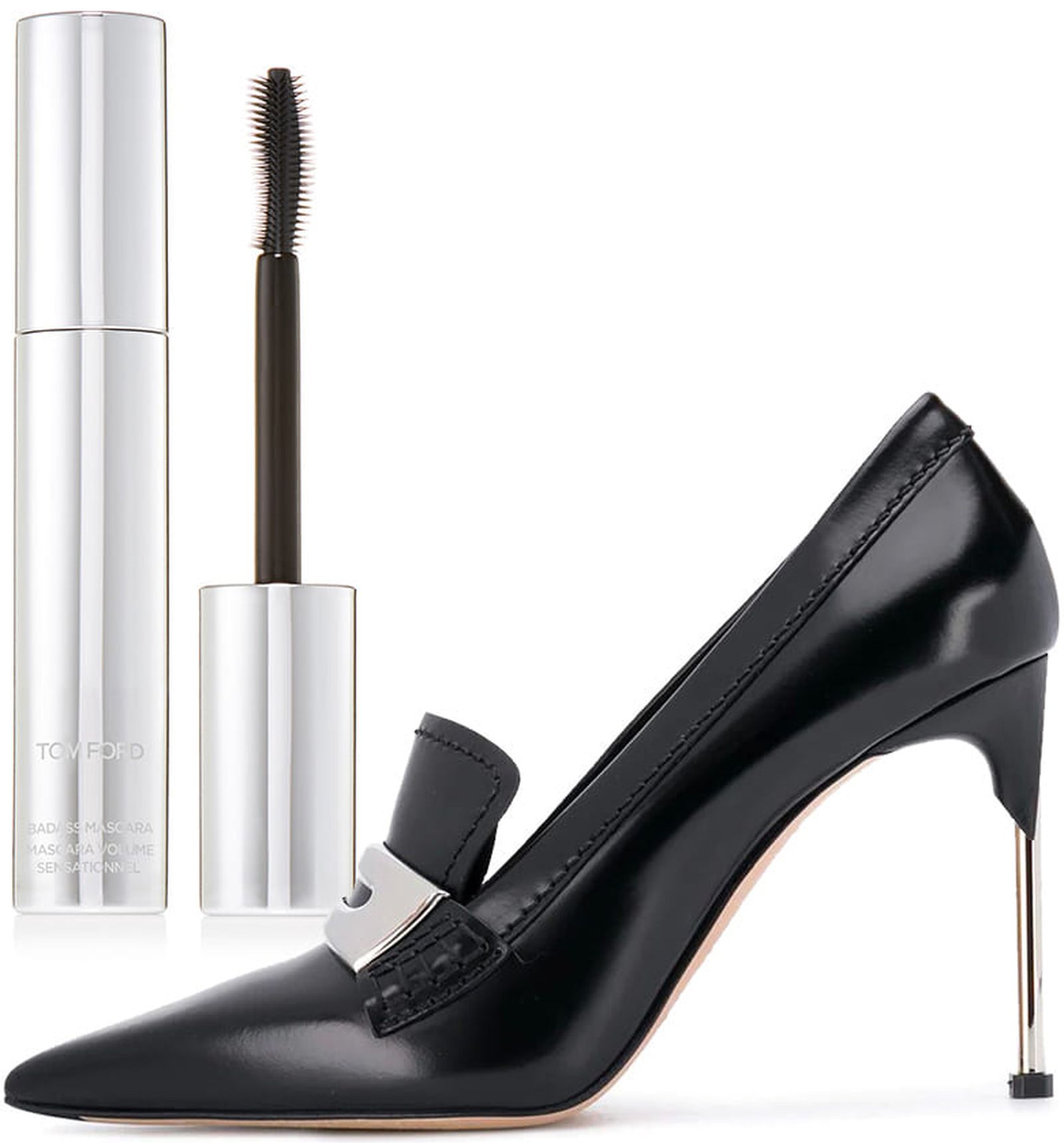 Tom Ford, тушь Extrême Badass Mascara; туфли Alexander McQueen