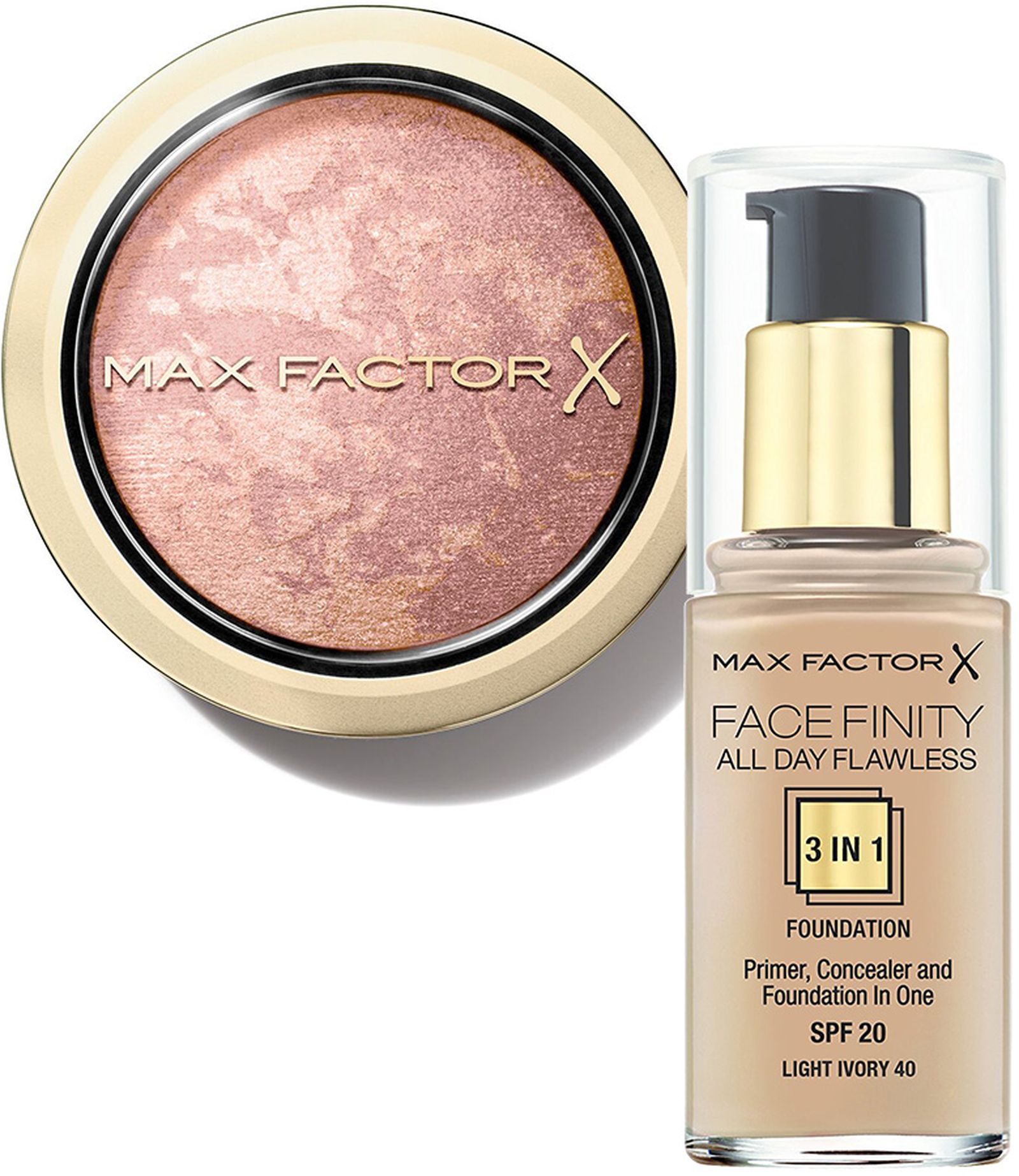Max Factor, румяна Creme Puff Blush, оттенок Nude Mauve; тональная основа Facefinity All-Day Flawless 3 в 1 Max Factor, румяна Creme Puff Blush, оттенок Nude Mauve; тональная основа Facefinity All-Day Flawless 3 в 1, оттенок Light Ivory