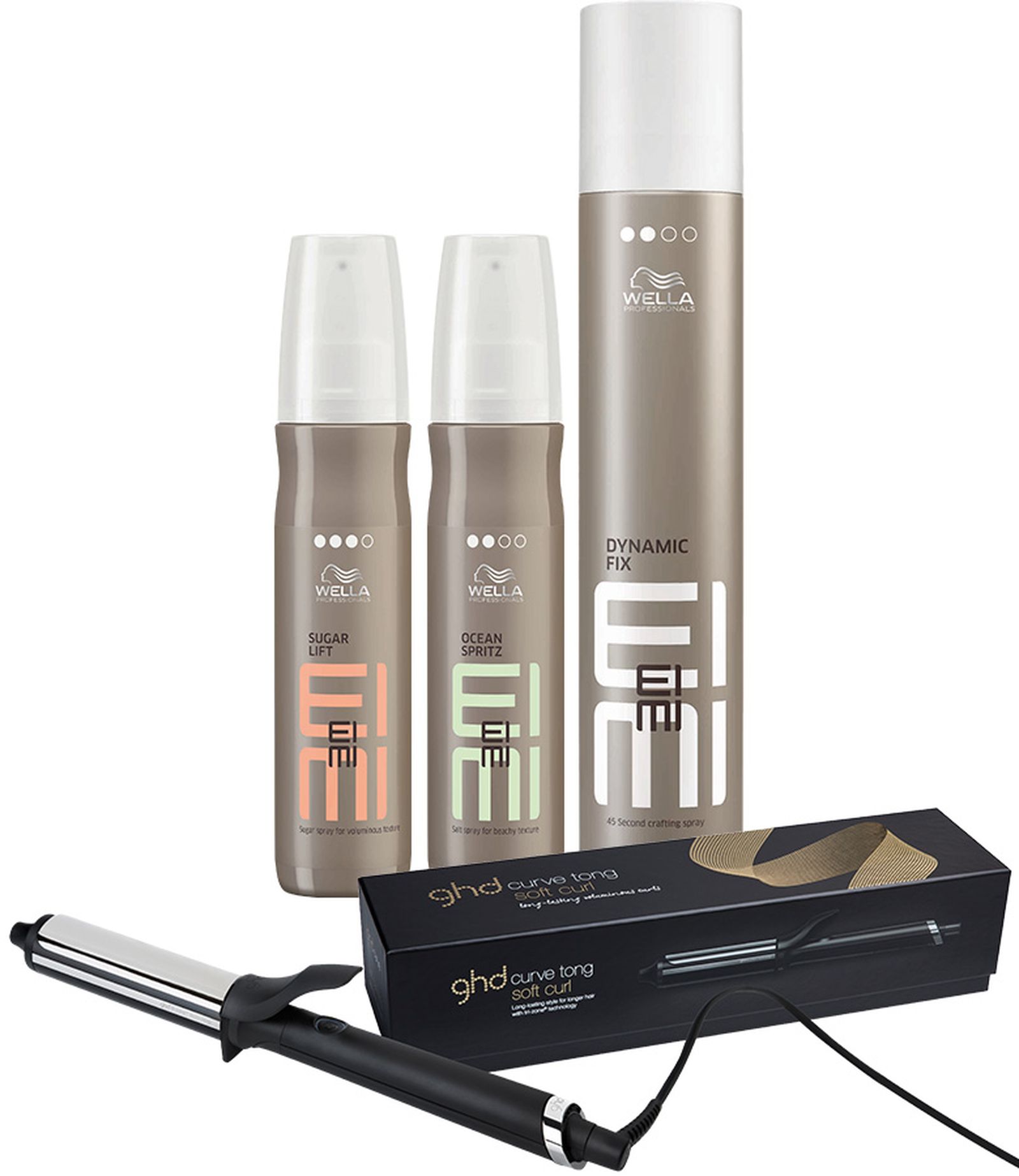 Wella Professionals, сахарный спрей для объёмной текстуры Sugar Lift EIMI, Ocean Spritz EIMI, Dynamic Fix EIMI, Ghd curve soft curl tong Wella Professionals Sugar Lift EIMI, Ocean Spritz EIMI, Dynamic Fix EIMI, Ghd curve soft curl tong