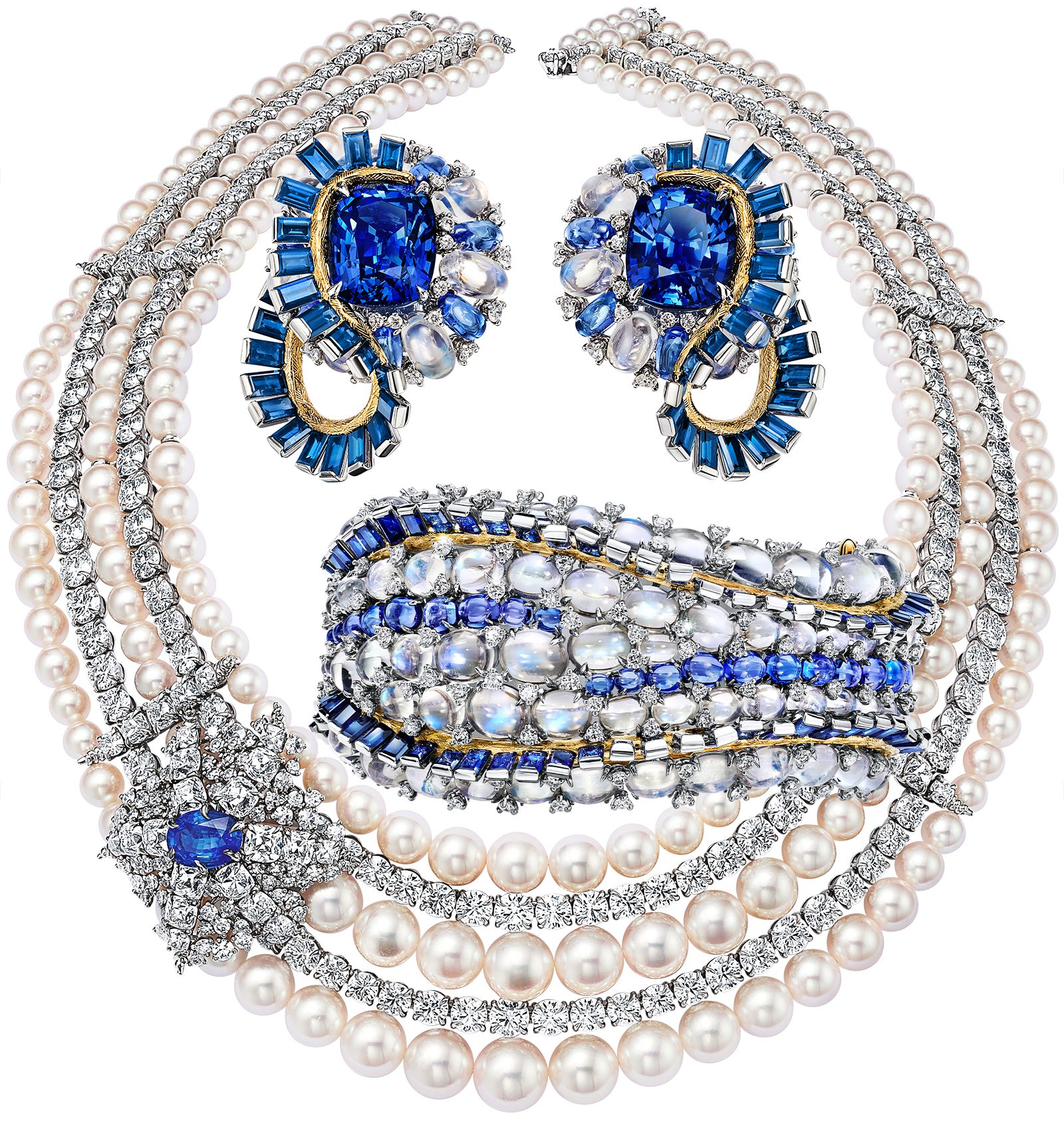 Серьги, кольцо, колье Tiffany & Co. Blue Book 2023 «Out of the Blue» Серьги, кольцо, колье из коллекции Tiffany & Co. Blue Book 2023 «Out of the Blue»