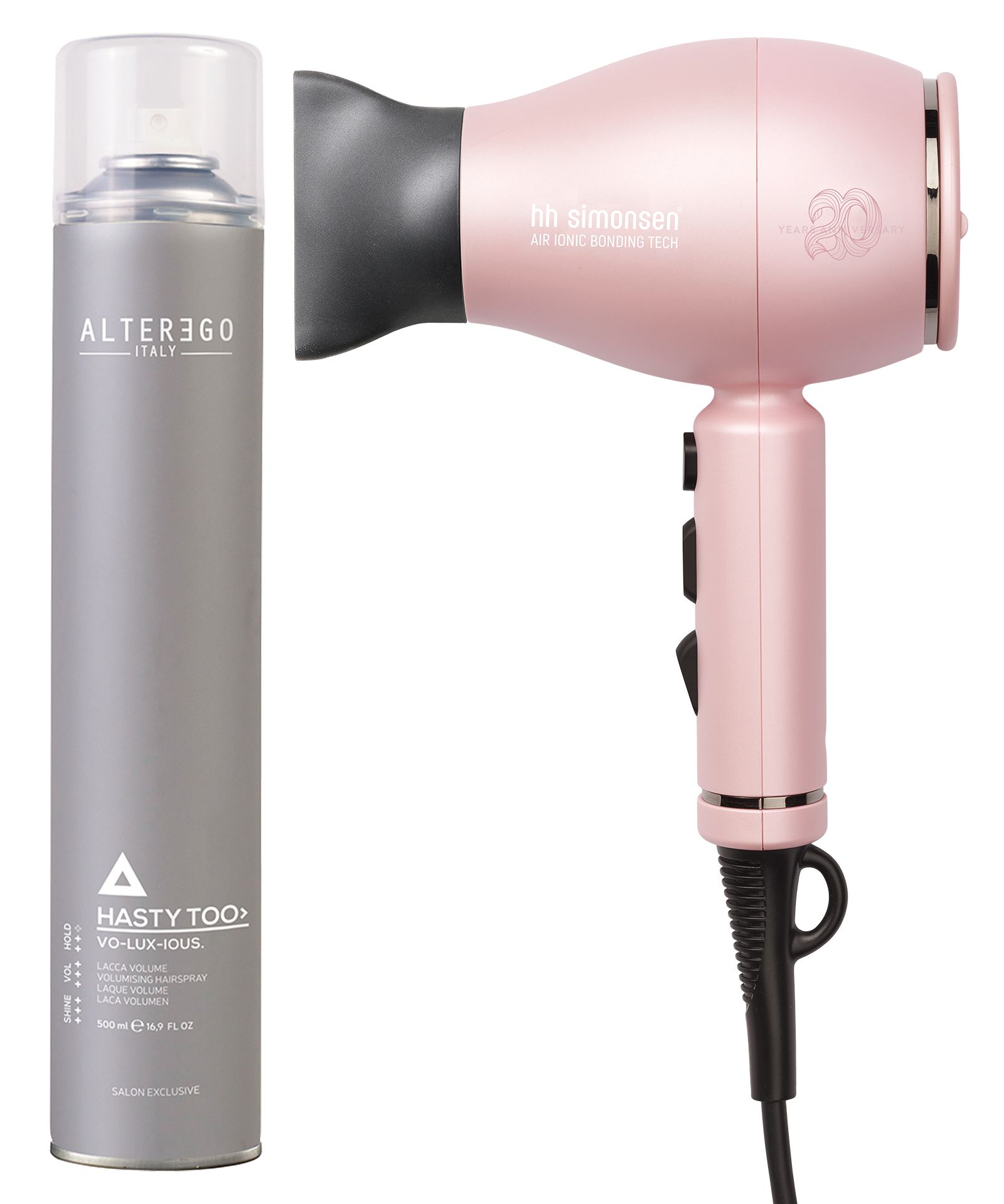 AlterEgo Italy, спрей для объема VO-LUX-IOUS HASTY TOO; HH Simonsen, фен XS Dryer AlterEgo Italy, спрей для объема средней фиксации VO-LUX-IOUS HASTY TOO; HH Simonsen, фен XS Dryer