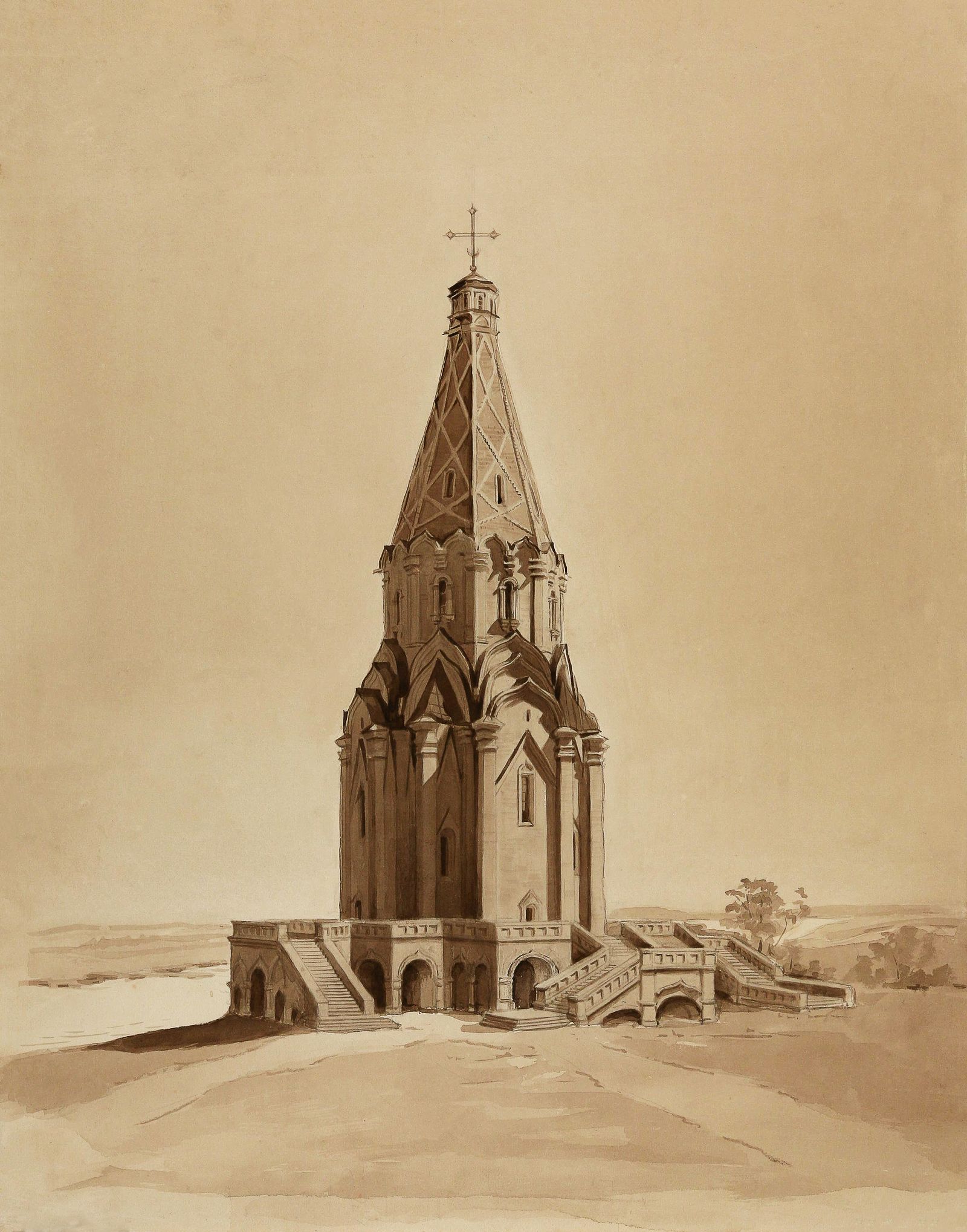 Церковь Вознесения в Коломенском. Ватман; акварель, карандаш, рисунок. Москва, 1950-е гг. Неизвестный художник. Церковь Вознесения в Коломенском. Ватман; акварель, карандаш, рисунок. Москва, 1950-е гг.