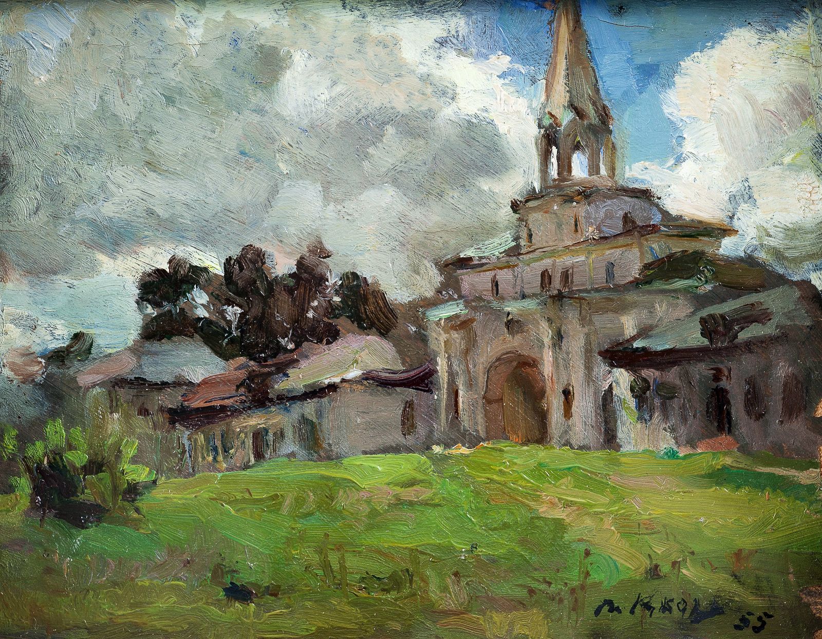 Виктор Куколь. Коломенское. Картон, масло. 1955 г. Виктор Куколь. Коломенское. Картон, масло. Москва, 1955 г.