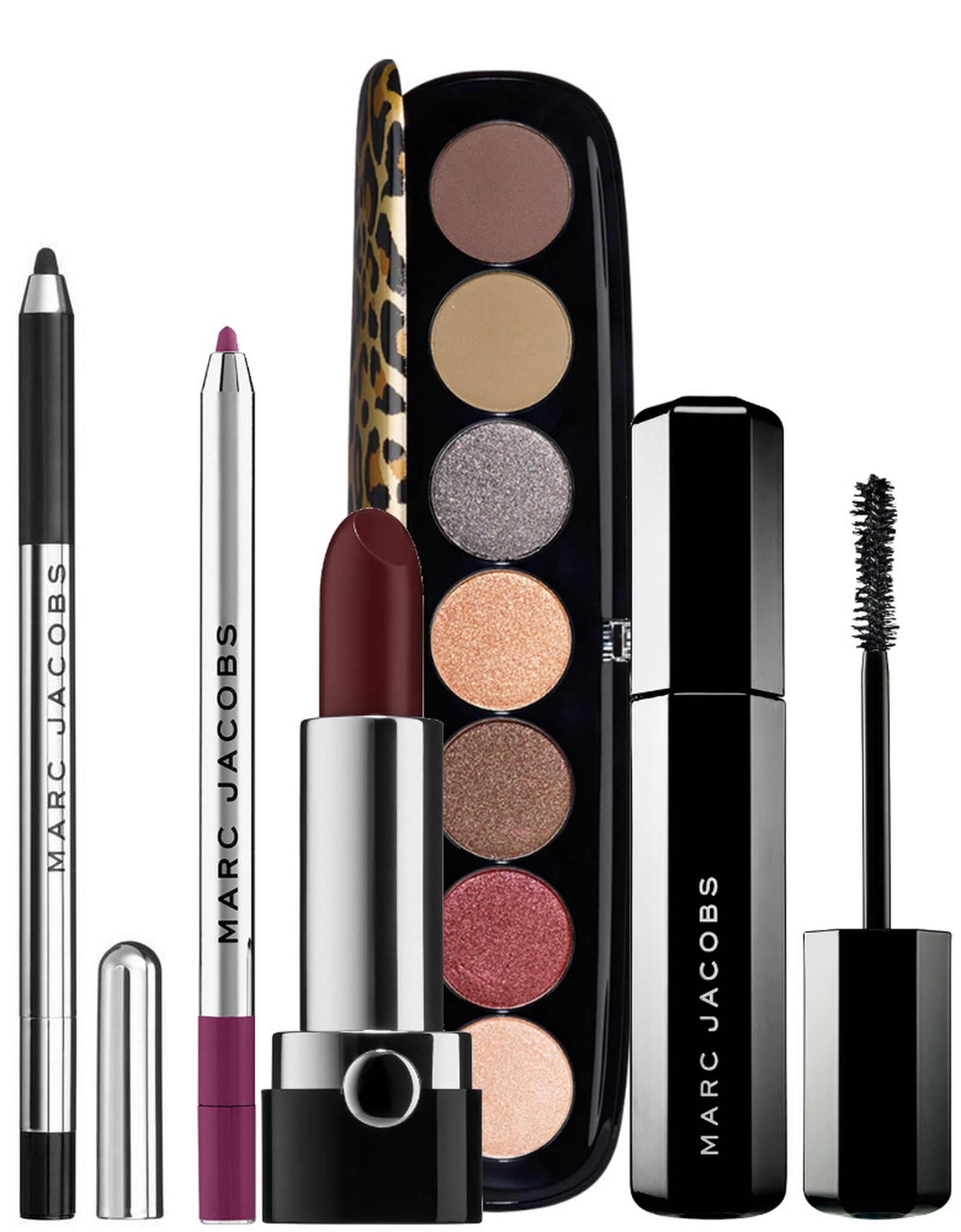 Marc Jacobs Beauty Highliner Gel Eye Crayon, Poutliner Longwear Lip Liner Pencil, Le Marc Lip Crème Lipstick, Eye-Conic Frost Multi-Finish Eyeshadow, Velvet Noir Major Volume Mascara