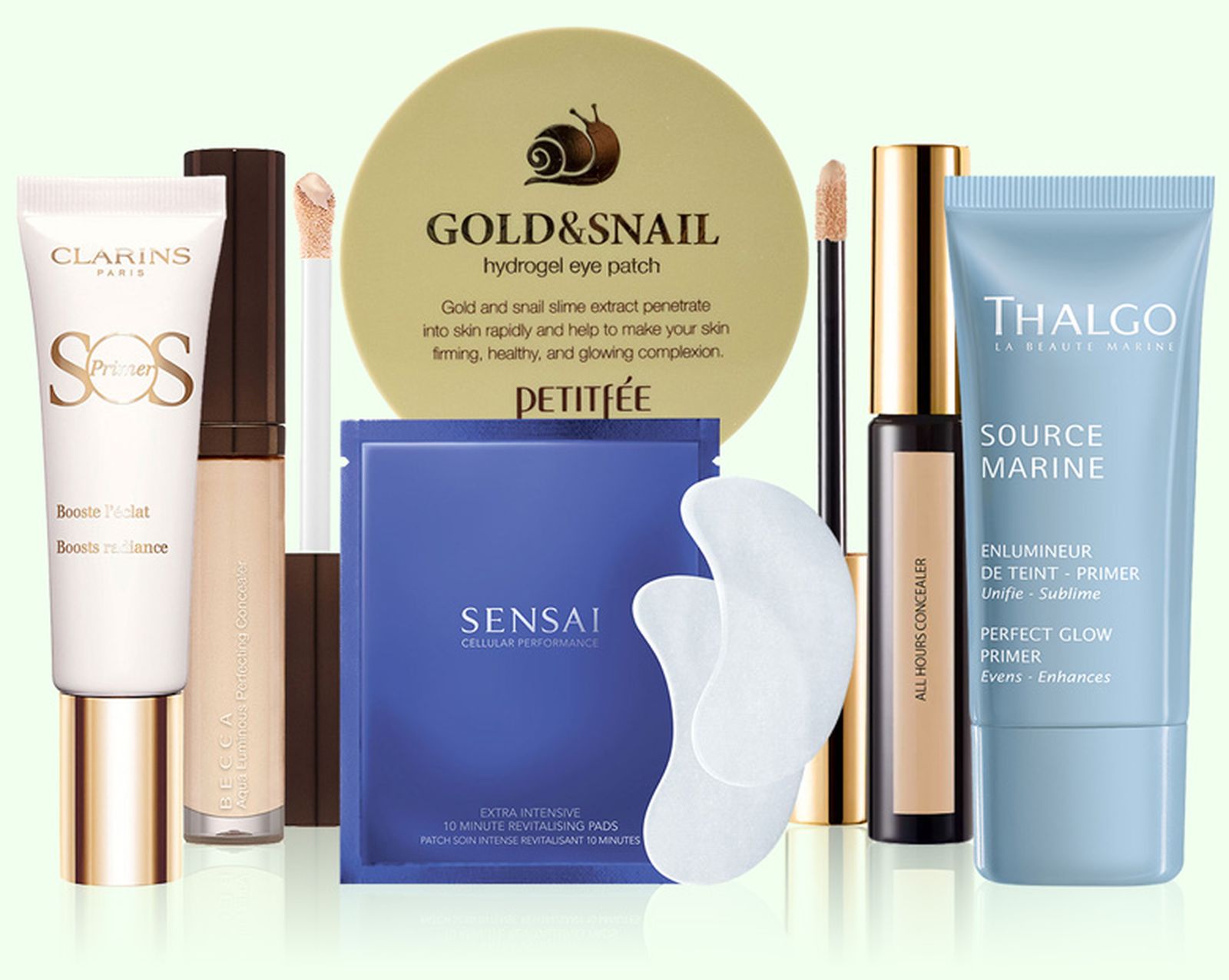 Clarins, Becca, Petitfee, Sensai, Yves Saint Laurent, Thalgo