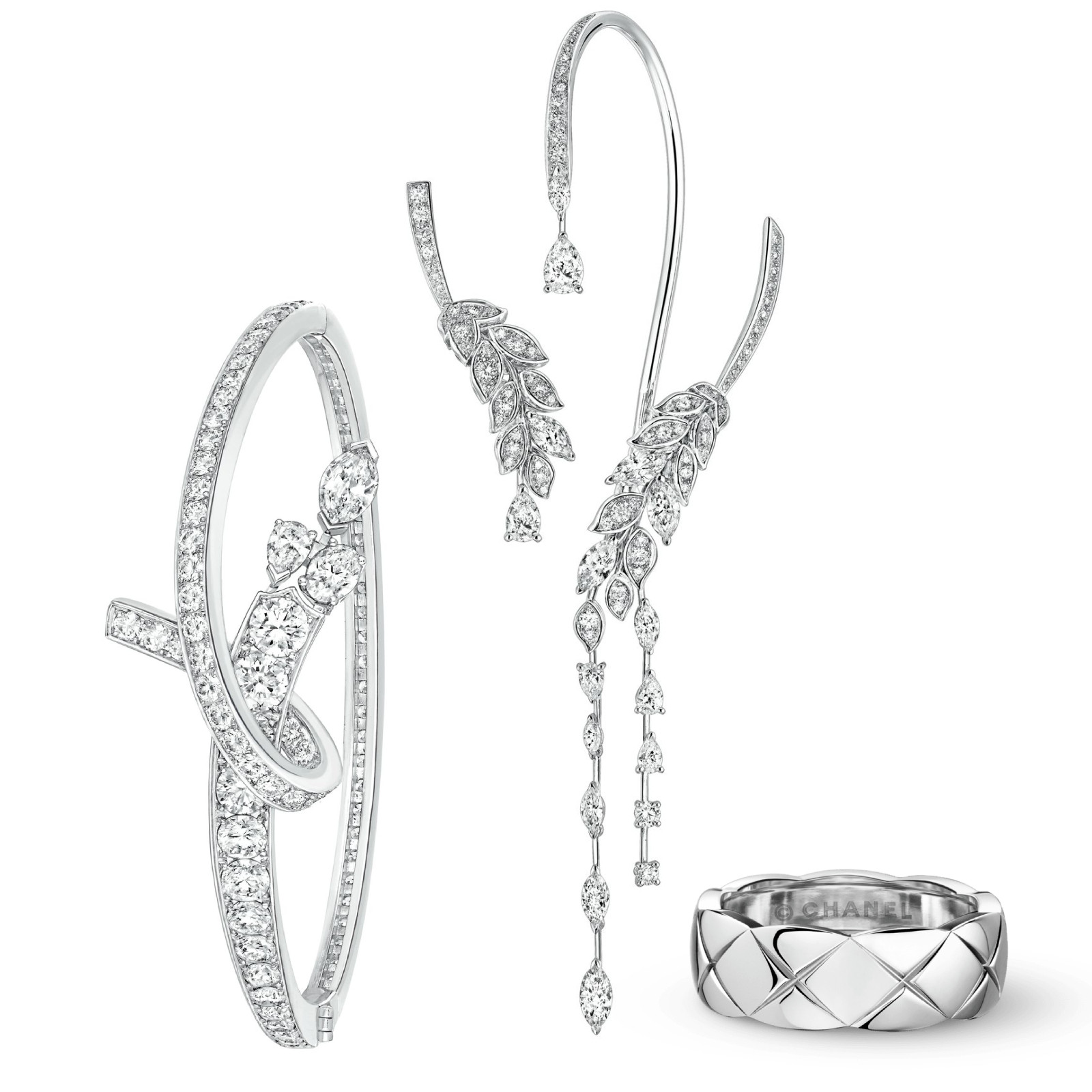 Ювелирные украшения Chanel Браслет, кольцо и серьги-каффы Шанель